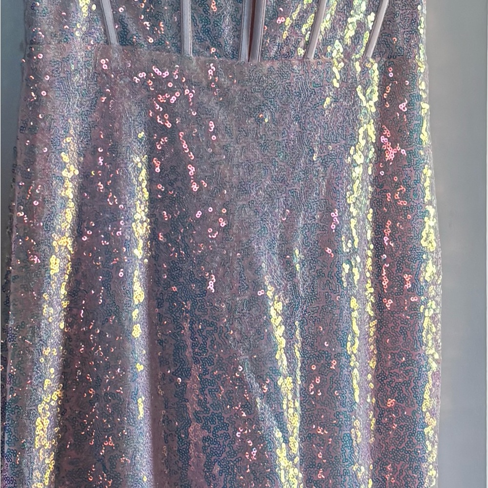 Sherri Hill Pink Glitter Prom Dress - Picture 4 of 5